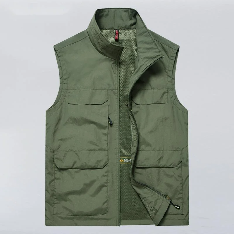 Large Size Men's Vest Windbreaker Man Sports Work Fishing Clothing Multi Pocket Hunting Sleeveless Jacket Tactical Climbing Coat