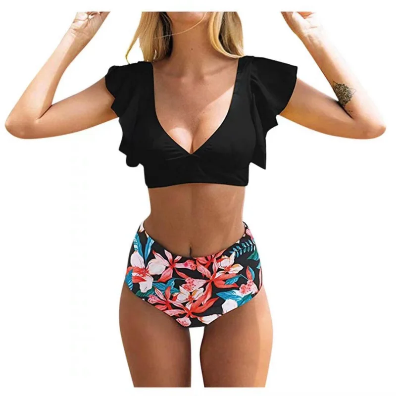 

Women High Waist Bikini Push Up Bikinis Print Swimsuit Two Piece Ruffle Beachwear Swimwear Set