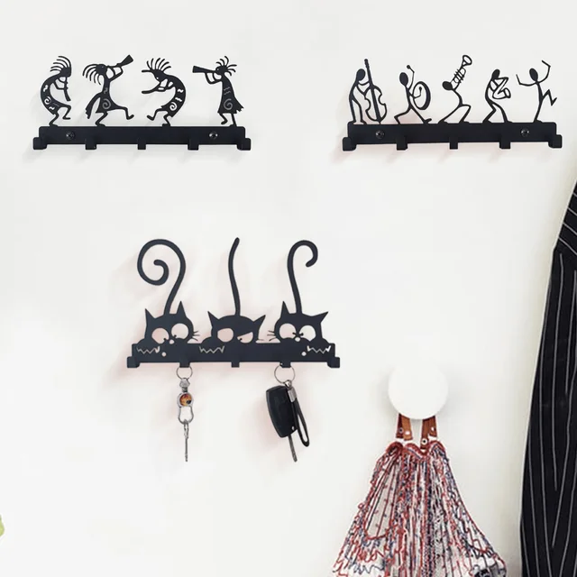Vintage Black Metal Key Holder Cute Room Decor Wall Hanger For