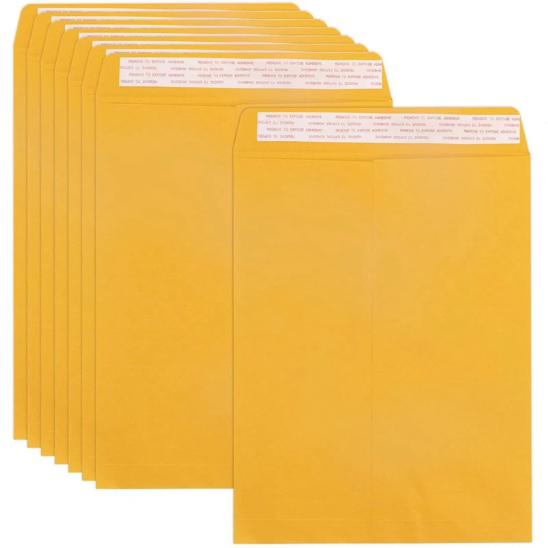 

100 Pack 10X12inches Large Envelopes Paper Yellow Brown Envelopes For Mailing, Organizing And Storage