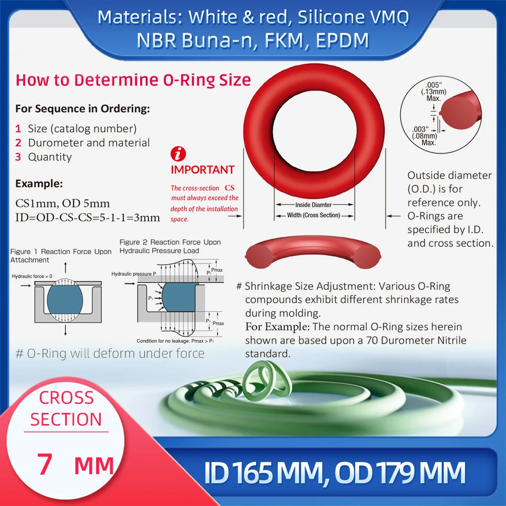 O  CS 7 mm ID 160 mm OD 174 mm , Ǹ VMQ NBR FKM EPDM ORing Seal Gask