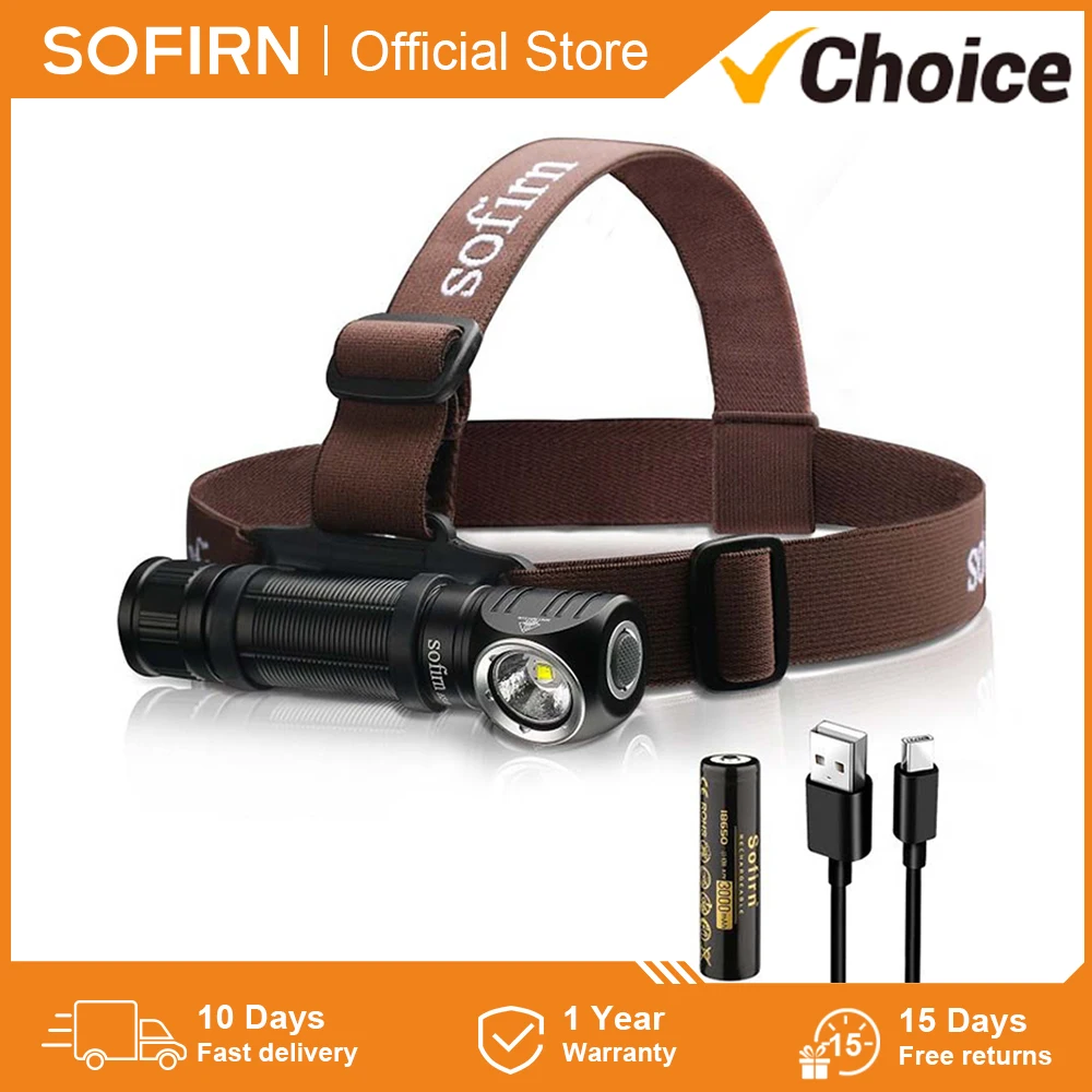 Sofirn HS40 18650 Super Bright USB C Rechargeable Headlamp 2000lm SST40 LED Torch Flashlight with 2 Modes Power Indicator