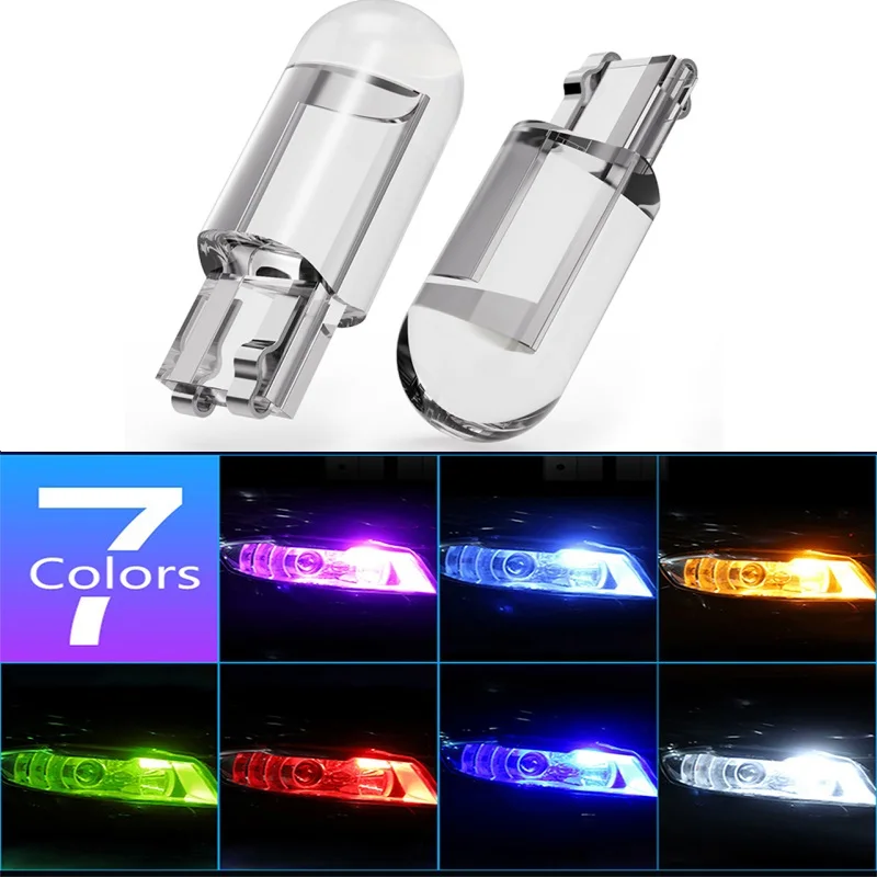 자동차 LED T10 W5W Canbus 유리 COB 6000k 독서 돔 램프 마커 웨지 번호판 전구, 168 194 192 DC 12V 화이트 블루 레드