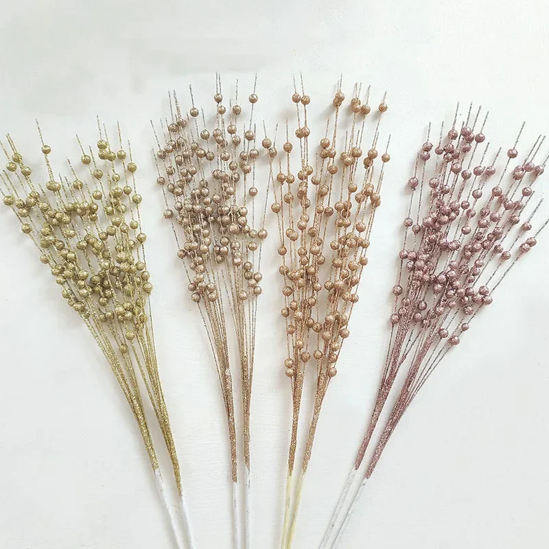 Christmas Decorations 43cm 12 Fork Gold Pink Ball Christmas Tree Wreath Vine Strips Glitter Gold Pink Berries Bundle String