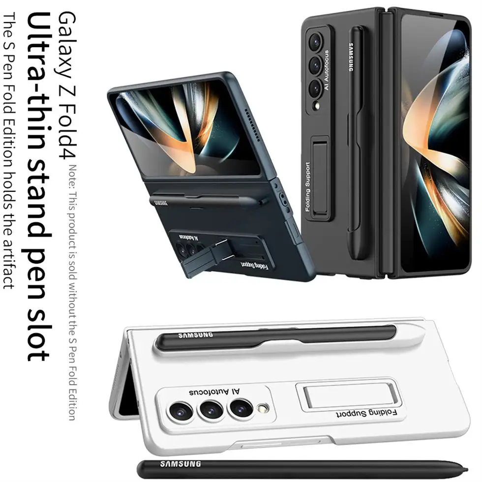 For Samsung Galaxy Z Fold 4 Case Ultra-thin Matte With Tempered Film Bracket Pen Slot Folding Shockproof Protection Hard Cover