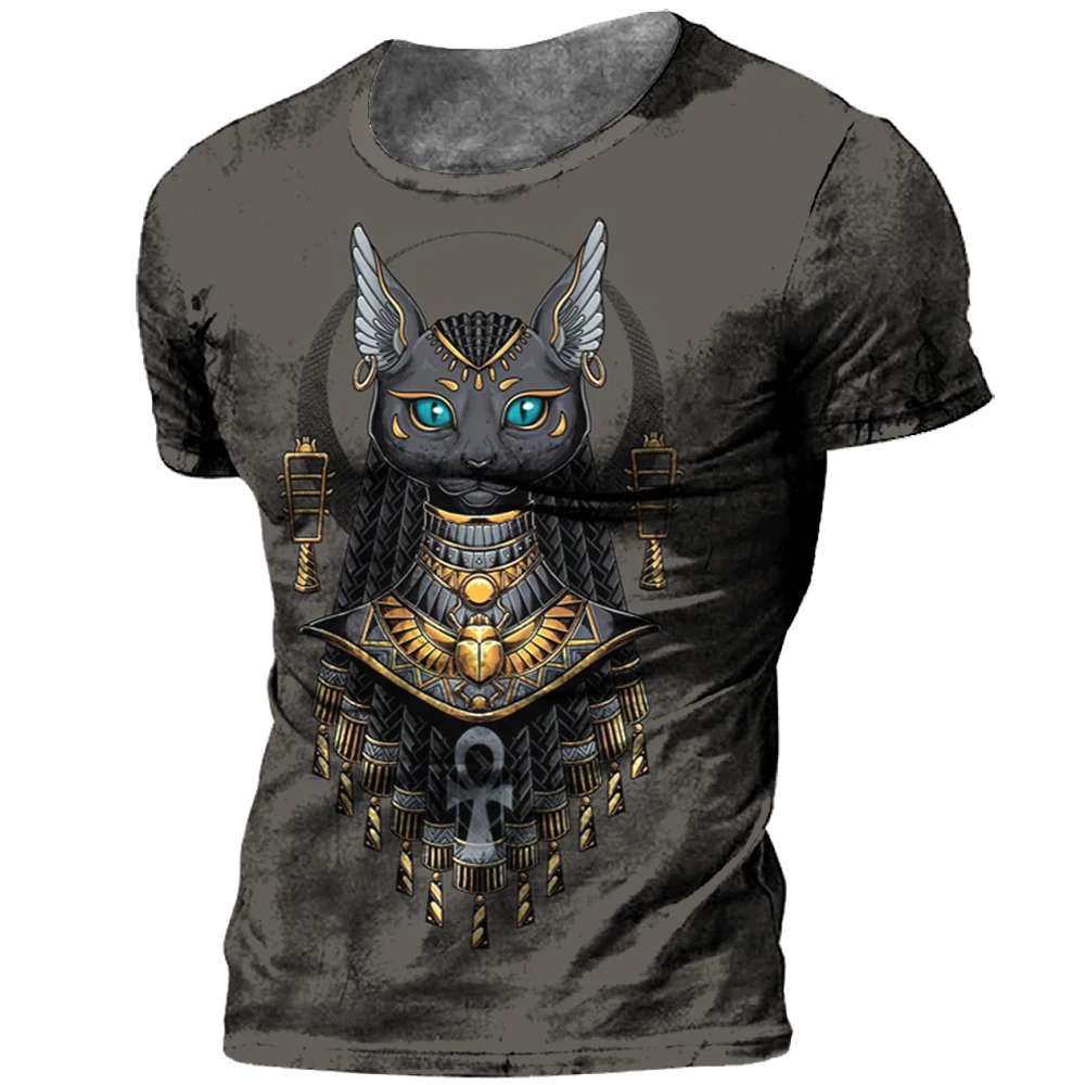 

Retro Men's summer t-shirt, new O-type short-sleeved oversize, ancient Egyptian print casual t-shirt, men's Camussat