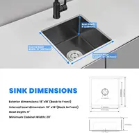 ROVATE 18×18 Inch Undermount Kitchen Sink 304 Stainless Steel Single Bowl Bar or Prep Sink 18 Gauge 9 Inch Deep Small Sink Black 2
