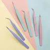 Stainless Steel Straight + Curved Colored Tweezers for Nail Art Sticker Rhinestones Picking Tool Makeup Eyelash DIY Tweezer Tool 3