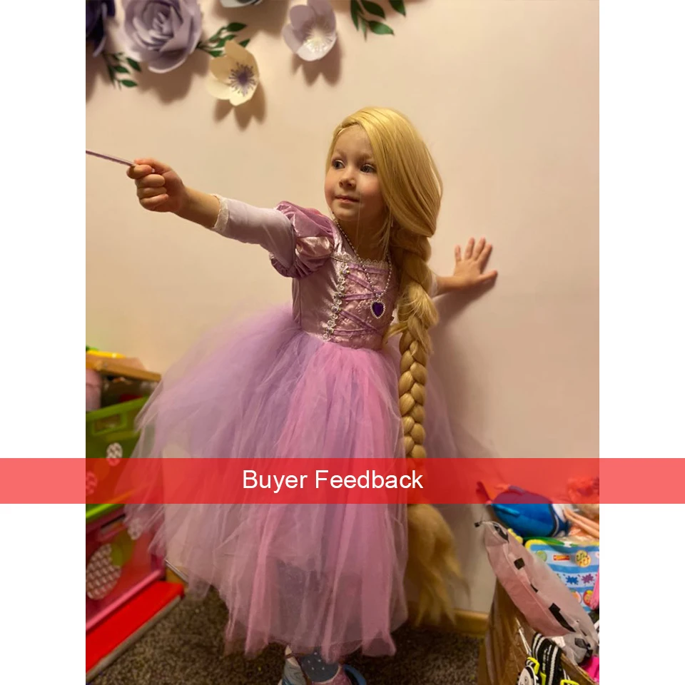 Girl Rapunzel Wig + Princess Dress Halloween Child Sleeping Beauty Cosplay Sofia Tulle Tutu Ball Gown Kids Clothing girls dress princess costume