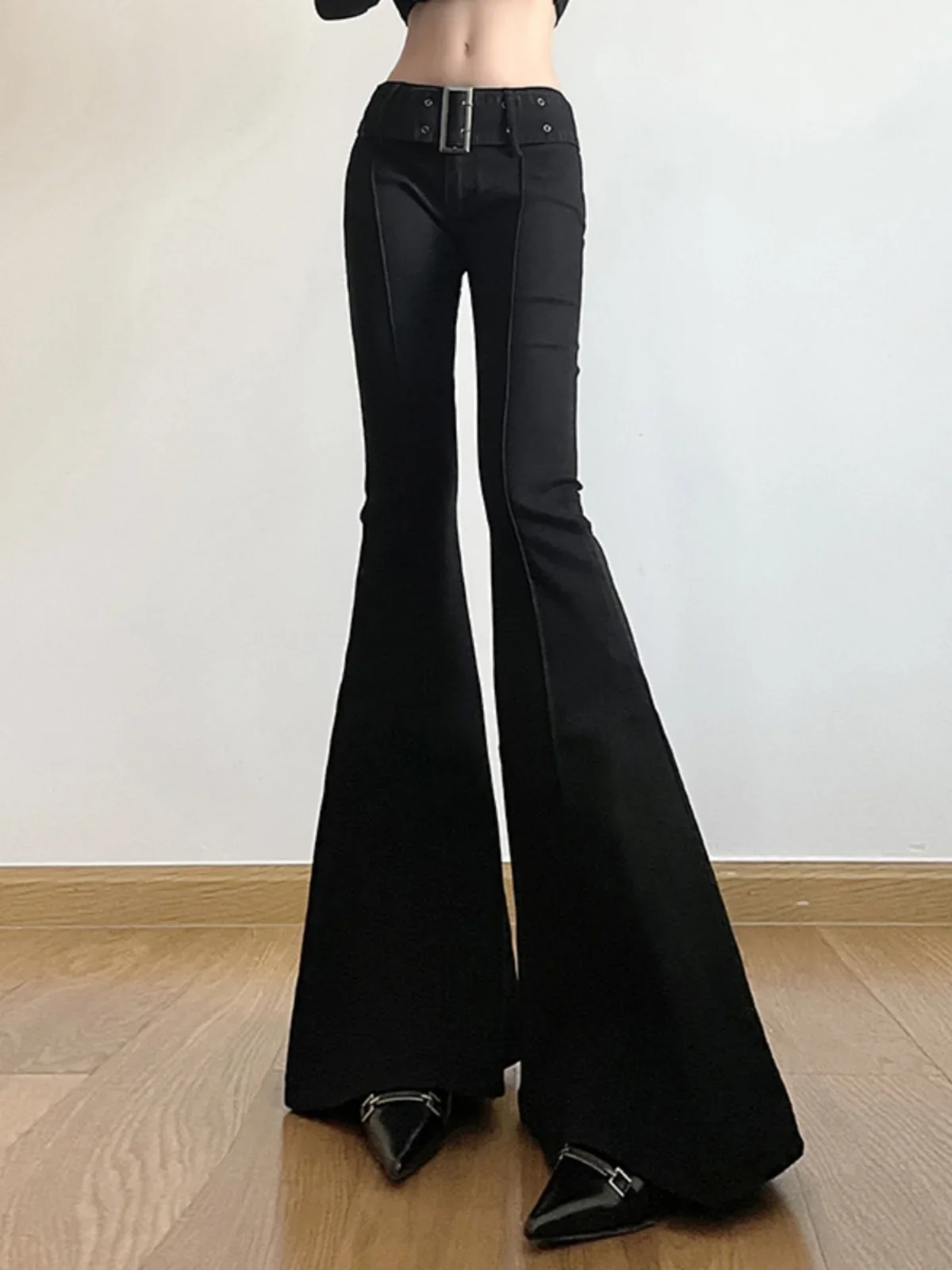 00s opium gray black flare denim pants