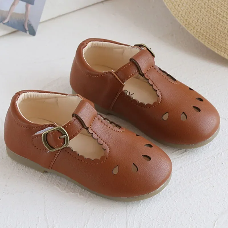 Kids T Strap Leather Shoes Girls Princess Shoes Boys Breathable Flats Mary Janes Black Brown Child Baby Toddlers Spring Autumn