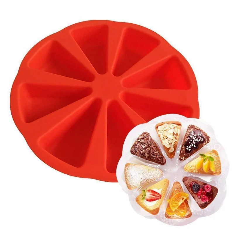 Silicone Cake Scone Pan 8 Cavity Pizza Cake Mold Triangle Silce Cake Pan  for Cornbread Brownies Muffins And Soap Bakeware Sets 2Pcs (Red)
