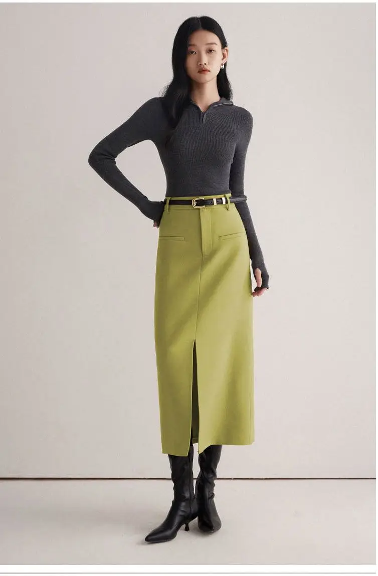Spring and Autumn New Open Fork Autumn and Winter 2025 High Waist Suit Straight Medium and Long Fashion Skinny Skirt