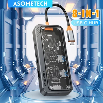 맥북 노트북용 USB C타입 허브, USB C에서 HDMI 호환, 5GB RJ45 SD/TF 카드 리더 허브, USB 3.0, PD 100W, 60W 어댑터, 8 in 1