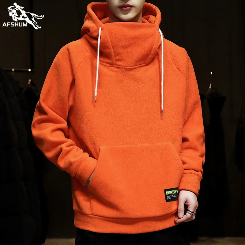 Hoodies Sweatshirt mens spring autumn new Fleece Hoodie Pure color hooded Sweatshirts Men\'s casual warmth Sweatshirt size M-5XL