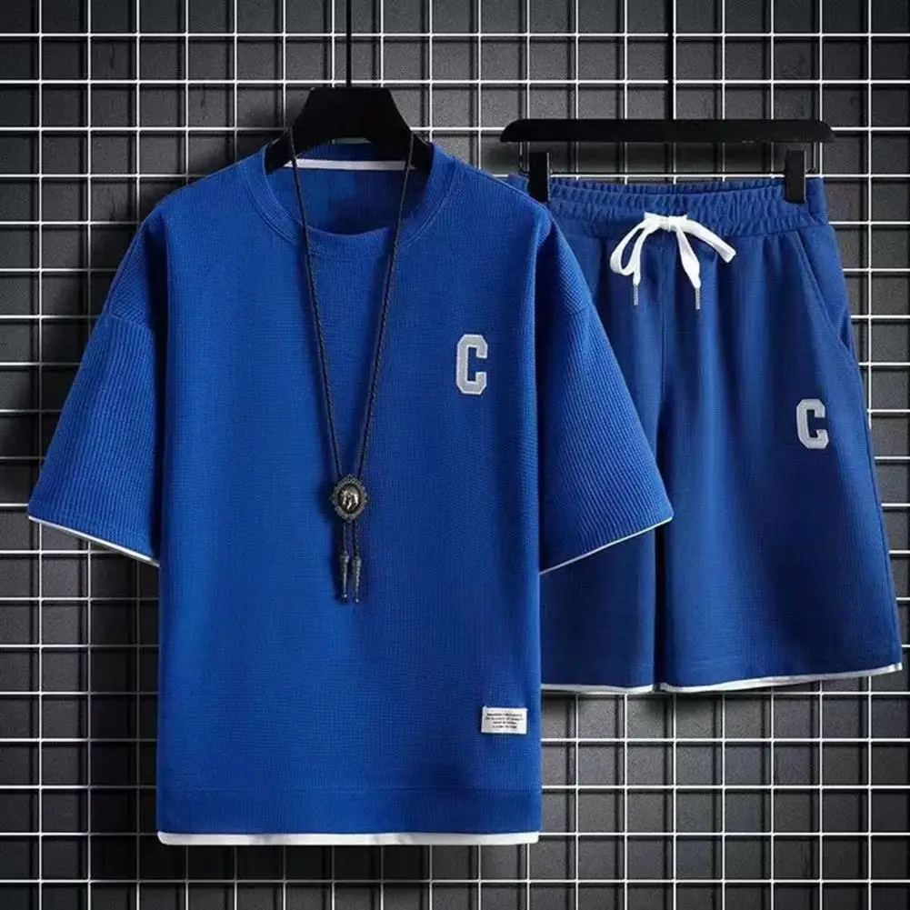 

Men Tracksuit Set Men 2-piece Sportswear Set Men's Letter Print Sportswear Set with O-neck Short Sleeve T-shirt for Men