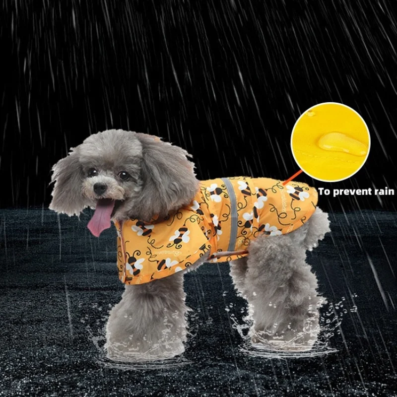 Small Medium-sized Dog Raincoat Pet Clothes Universal Bath Duck Dog Clothes Yellow Duck Little Bee Four-legged Pet Raincoat