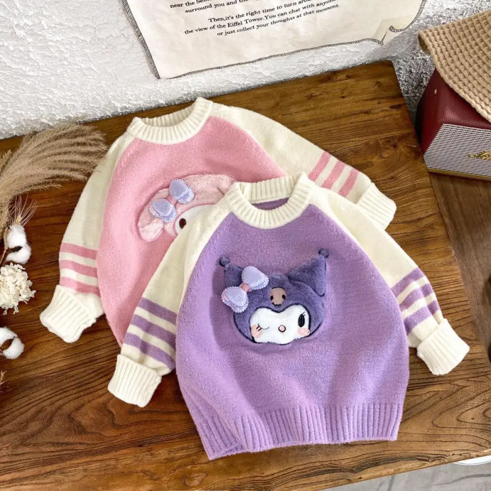 

Sanrio My Melody Kuromi Girls Sweater Cartoon Long Sleeve Top Kids Knitted Bottoming Shirt Children's Autumn Winter Clothing