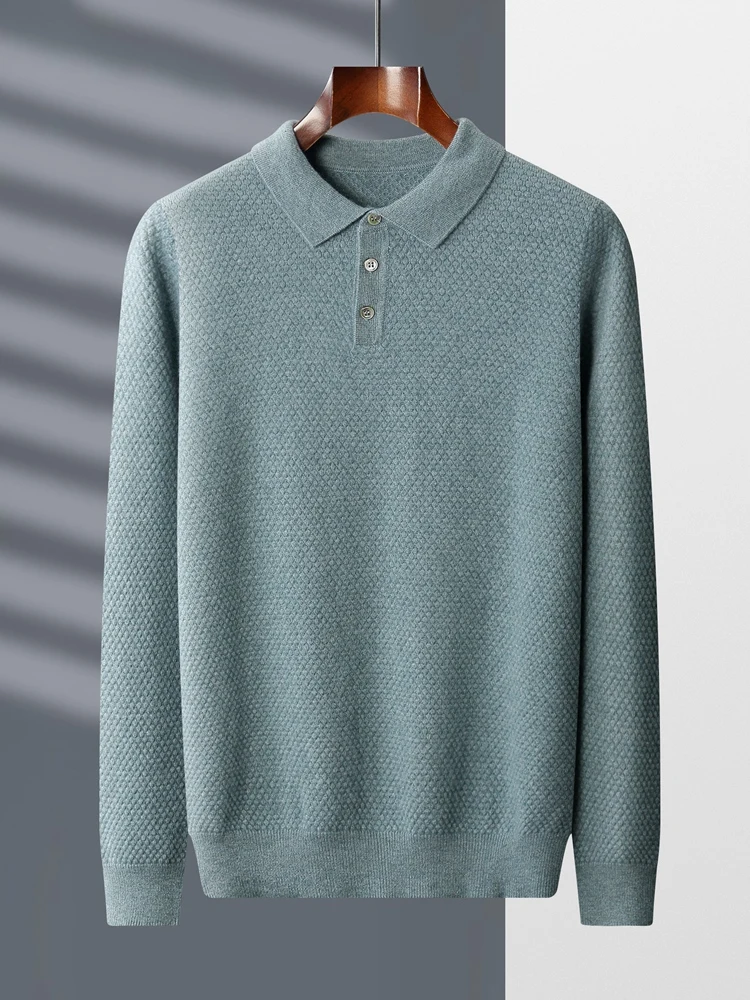 High-end 100% Goat Cashmere Sweater Men's POLO Collar Pullovers Autumn Winter New Long Sleeve Shirt Fashion Knitted Men's Jacket 3