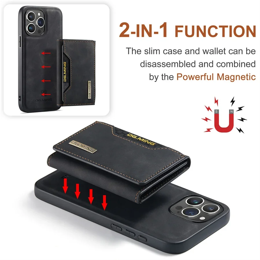 Premium Magnetic Leather Wallet Case with Detachable Card Holder Cover