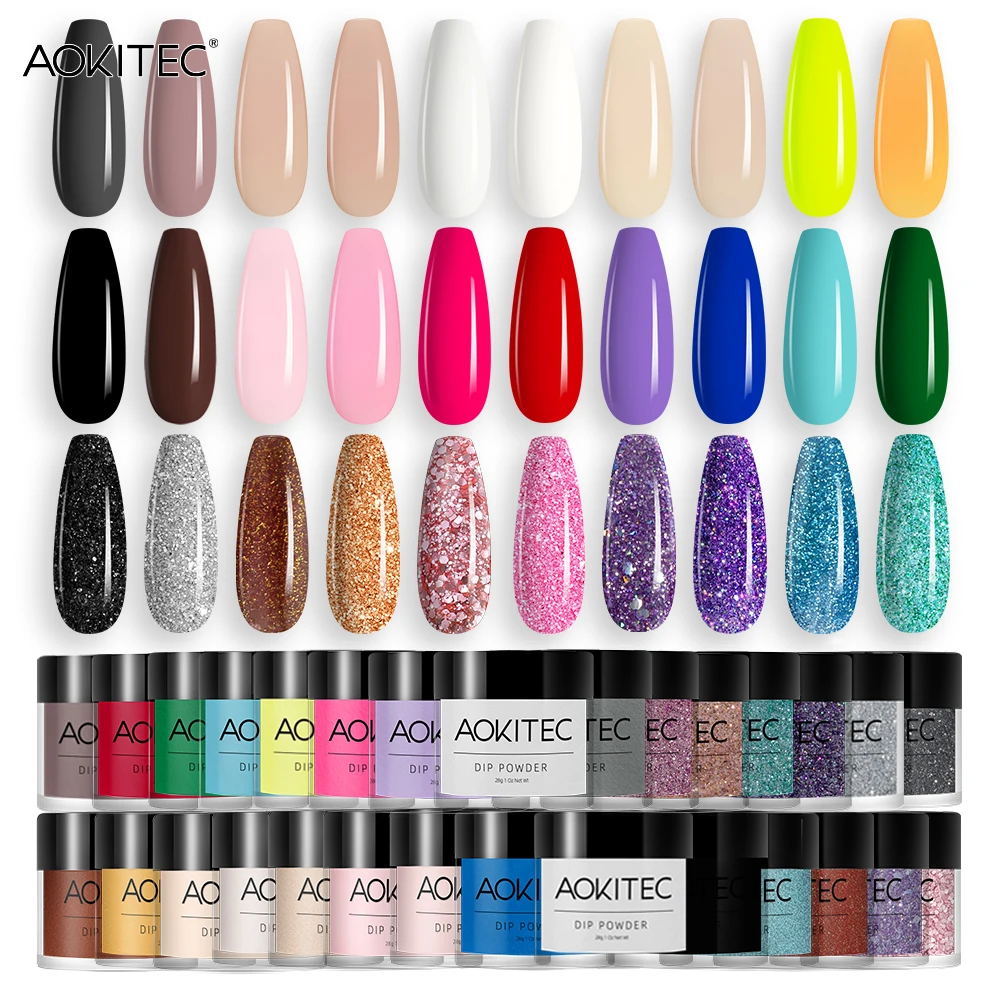 Aokitec 10G/28G nail dipping powder natural dry no lamp cure DIY art decoration pigment dust glitter French manicure salon nail powder