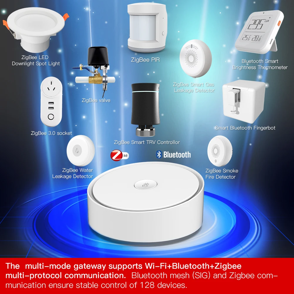 MOES Tuya multi-mode gateway ZigBee WiFi Bluetooth Mesh hub smart with Life APP wireless remote controller via Alexa Google Home