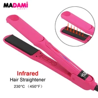 Infrared Hair Flat Iron 450°F Professional Hair Straightener Curler Ceramic Fast Heating Plate 230℃ Salon Hair Iron Dual Voltage 1