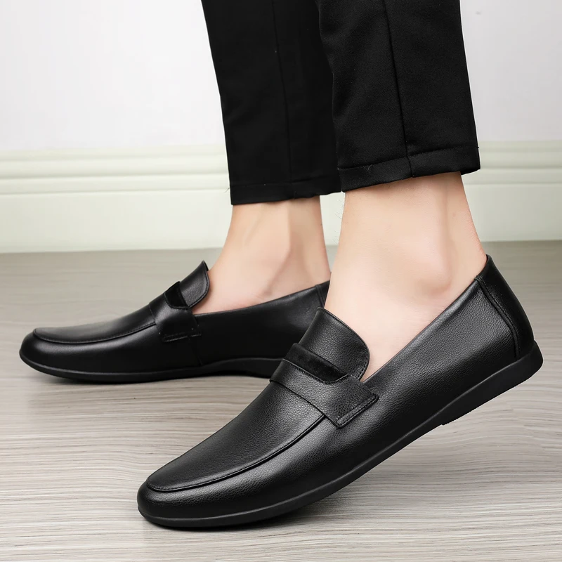 Zapatos informales de cuero genuino para mocasines sin suaves, de estilo súper ligeros, color negro, talla grande 37 46| | - AliExpress