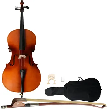 4/4 Acoustic Cello With Case Bow Rosin Wood Color