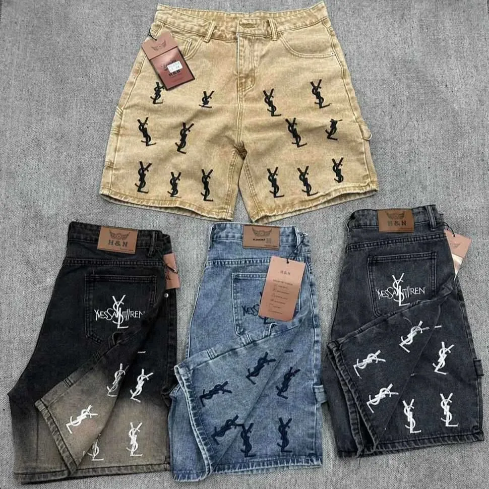 Fashionable Retro Printed Denim Shorts Casual Sporty Men's Five-Point Pants Loose Fit Comfortable Male Summer Clothing