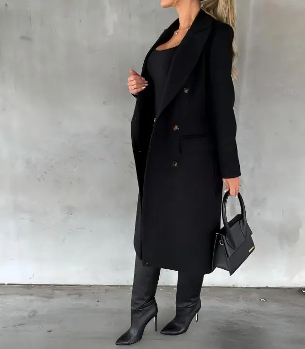 2025 NEUE Herbst Winter Frauen Lose Tren Jacke Top Ele Mode Lange Sve Revers Kragen Tasche Zweireiher Langen Mantel O – Detail 13