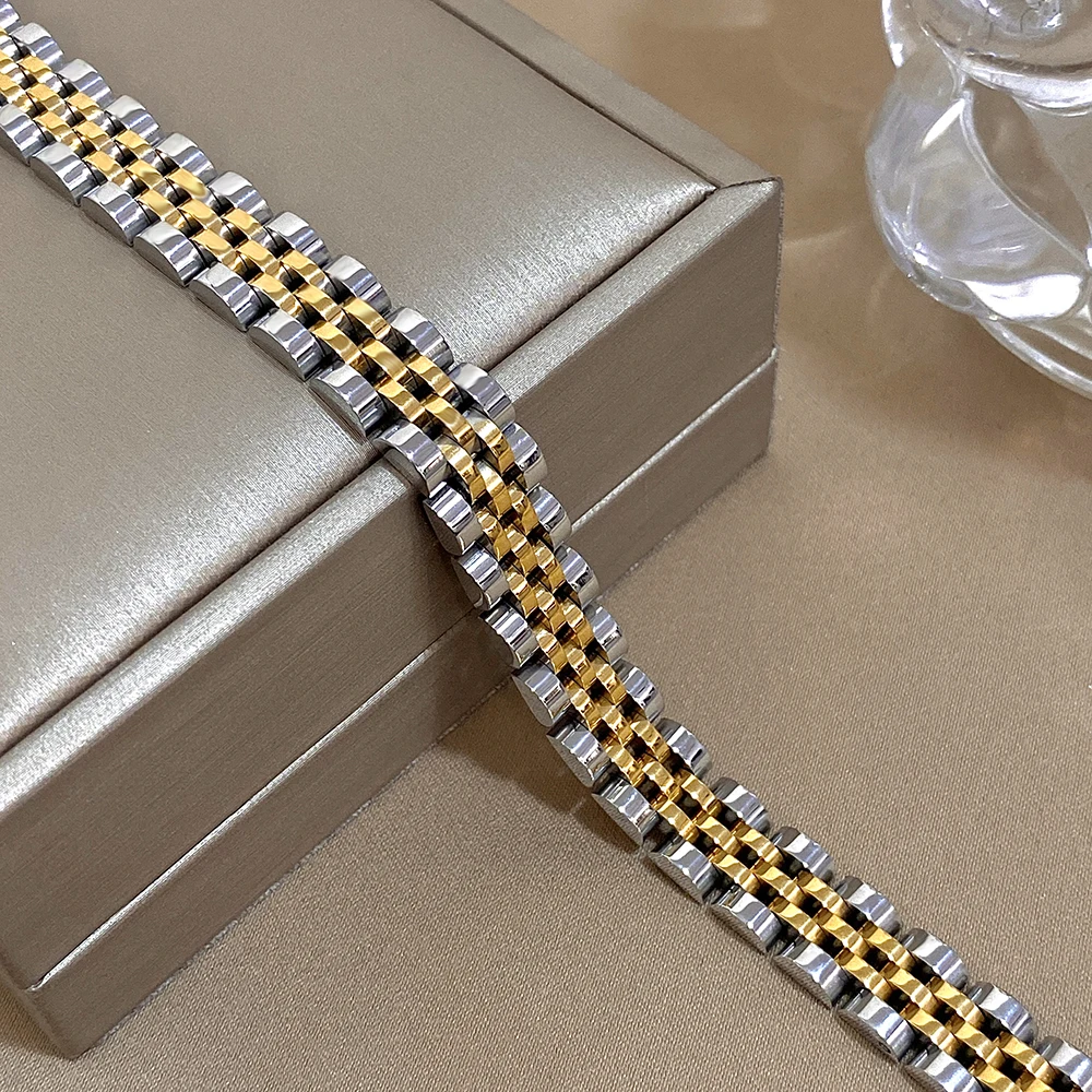 Beaded Men's Bracelet Greatera Five-layer 10mm Two Tone Stainless Steel Band Series Watch Chain Bangle Jewelry For Women