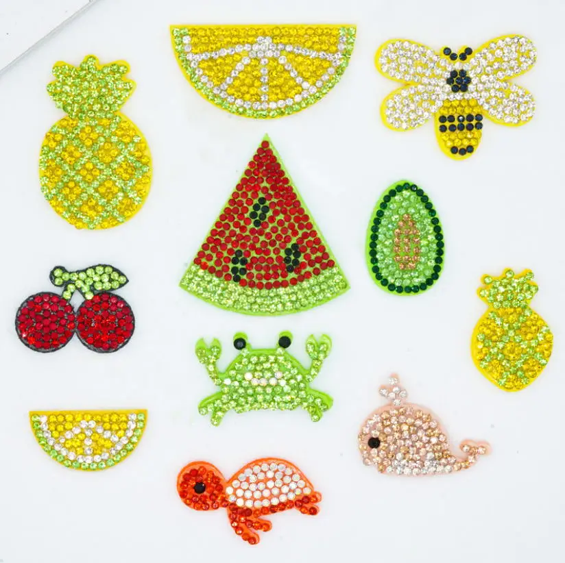 10 Pcs Animal Fruit Series Glue Fix Sew On Rhinestones Patches Diy Motif Applique Garment Bag Shoe Decor Repair Accessory
