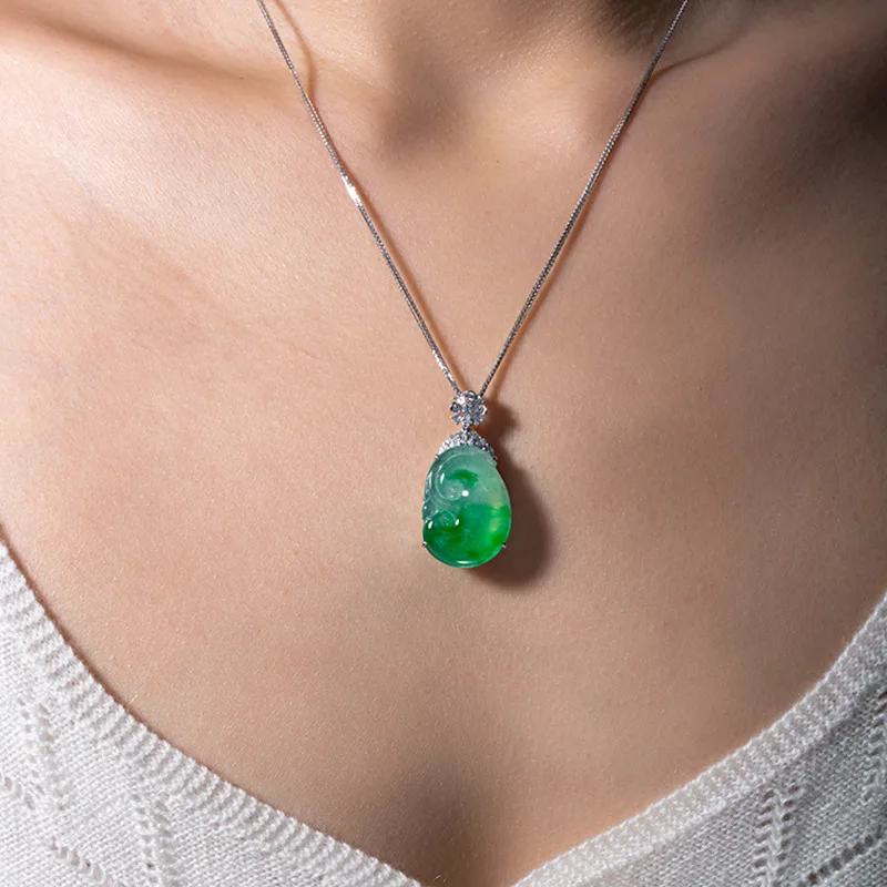 

[Ruyi Special Shot] Natural Emerald Ruyi Leaves Pod Pendant High-Grade Spicy Green Sun Green Full Green Ice-like Live Broadcast