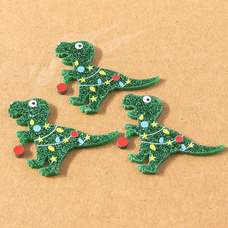 5 Stück niedliche Cartoon-Weihnachts-Dinosaurier-Anhänger aus Kunstharz für die Schmuckherstellung, DIY-Halskette, Armband, Ohrringe, Zubehör – Detail 4