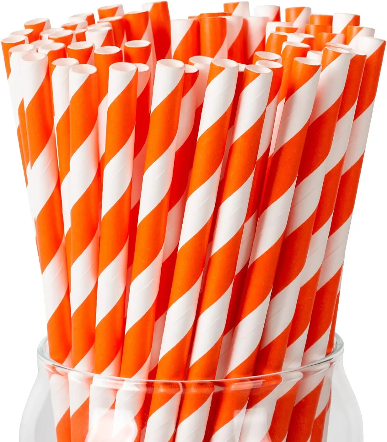 Paper Straws 12mm*190mm White 100p+6*197mm Orange Striped 200p Disposable Party Drinking Straws for Juices Shakes and Smoothies