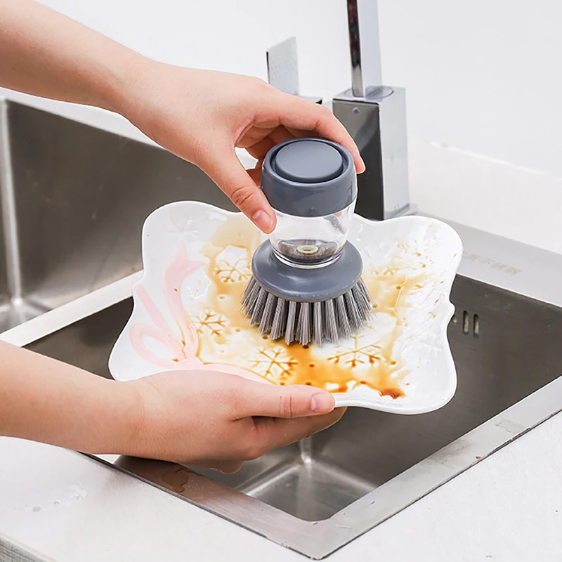 Dish Brush with Soap Dispenser for Dishes Pot Pan Kitchen Sink Scrubbing  Dishwashing Palm Brush Household Cleaning Accessories