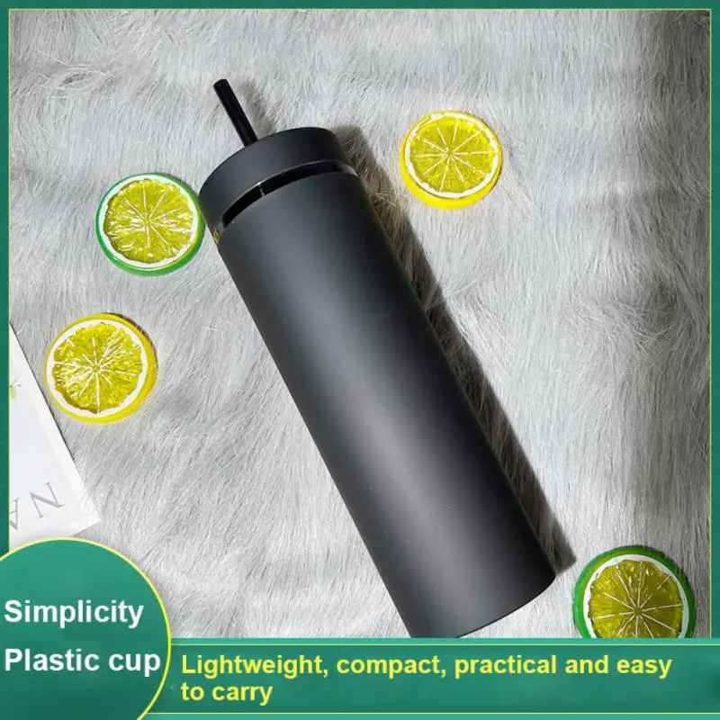 뚜껑이있는 500ml 더블 레이어 빨대 컵 매트 캔디 컬러 머그잔 플라스틱 커피 마시는 텀블러 재사용 가능한 Drinkware 크리스마스 선물