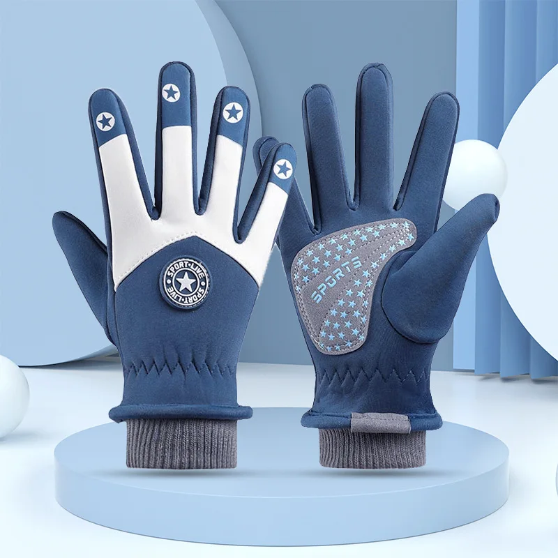 Autumn Winter Cycling Gloves Children 5 to 12 Years Old Boys Ski Gloves Girls Skateboard Warm Kids Non-slip Thick Fleece Gloves 6