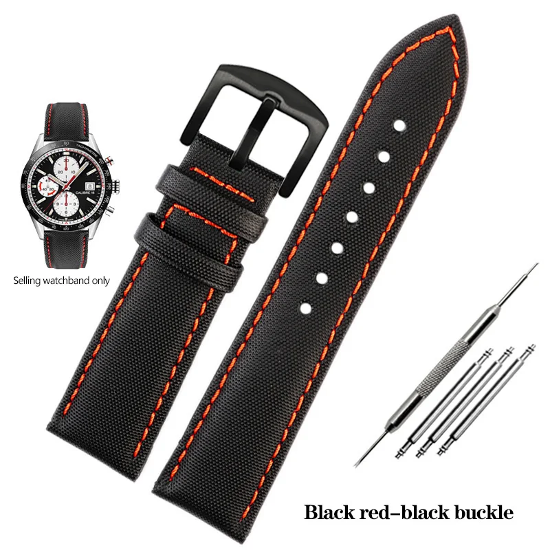 SRDRK Cinturino In Vera Pelle 22 M Per Cinturino Tag Heuer F1 Cinturino Per Orologio In Pelle Con Fibbia Pieghevole Con Cuciture Rosse(Black Black Buckle - Foto 7