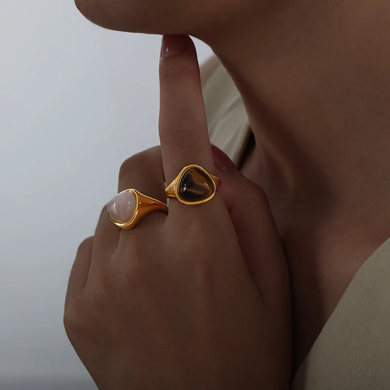 Vintage Stainless Steel Tiger Eye Stone Ring For Women Turkish Handmade Simple Statement Ring Retro 4