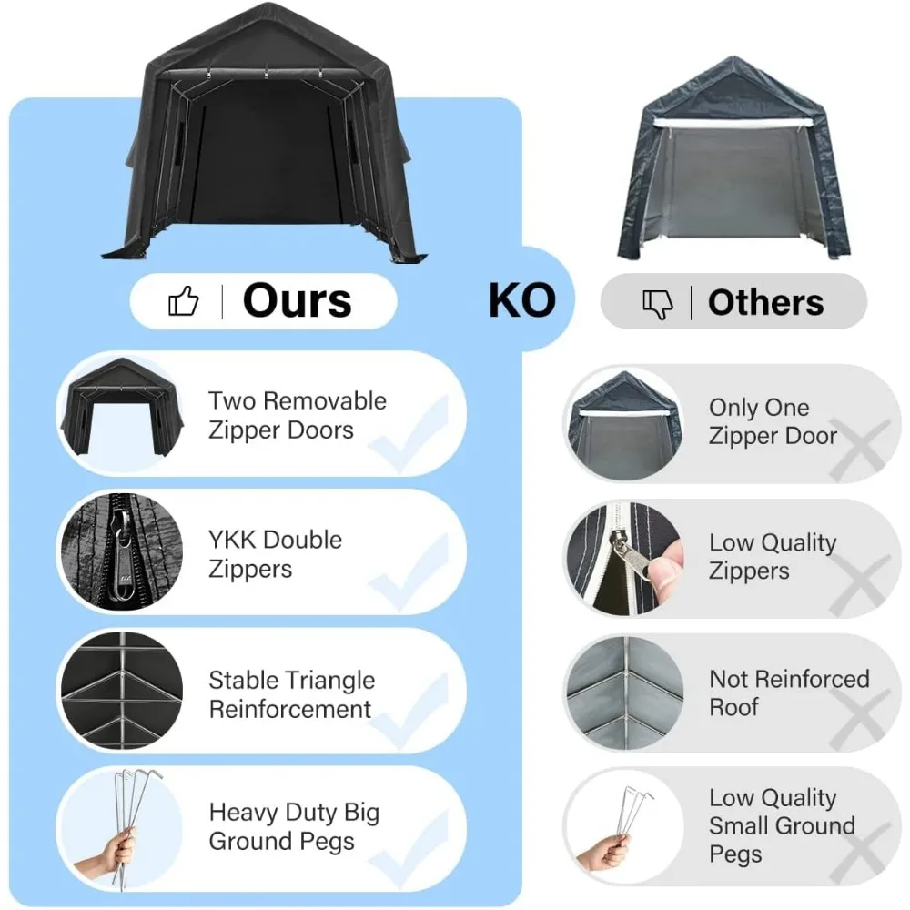 10X15 ft Garage Shelter Steel Metal Peak Roof Anti-Snow Portable Storage Shed Carport with 2 Roll up Doors & Vents