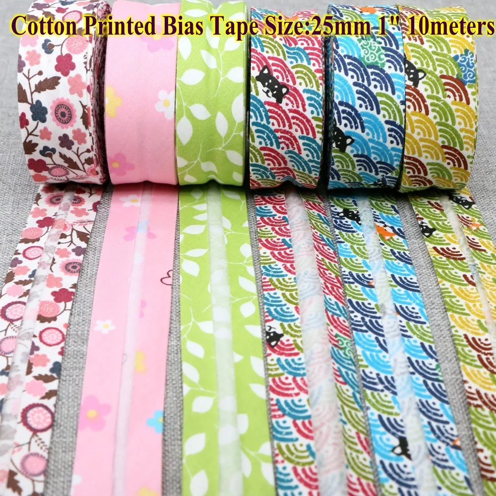 Cotton Bias tape printed flowers size 25mm 1" 10meters printed flowers Cotton twill Bias binding tape DIY sewing colorful cotton bias tape fabric craft supplies
