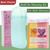 Roll on Wax Kit Waxing Kit for Women Wax Roller Kit Easy Waxing at Home with 2 Wax Cartridges & 100 Pcs Wax Strips Wax rolling 1