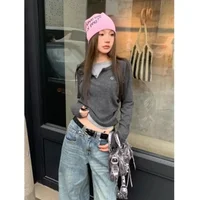 T-shirt à manches longues et col rond pour femme, vêtement à la mode coréenne, faux deux articles, automne hiver 2024 4