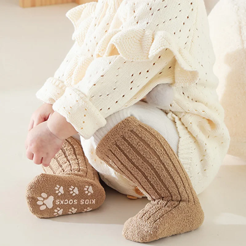 Cute Baby Cat Paw Silicone Anti Slip Socks for Girls Boys Plush Warm Winter Autumn Toddler Newborn Floor Thick Socks for Kids