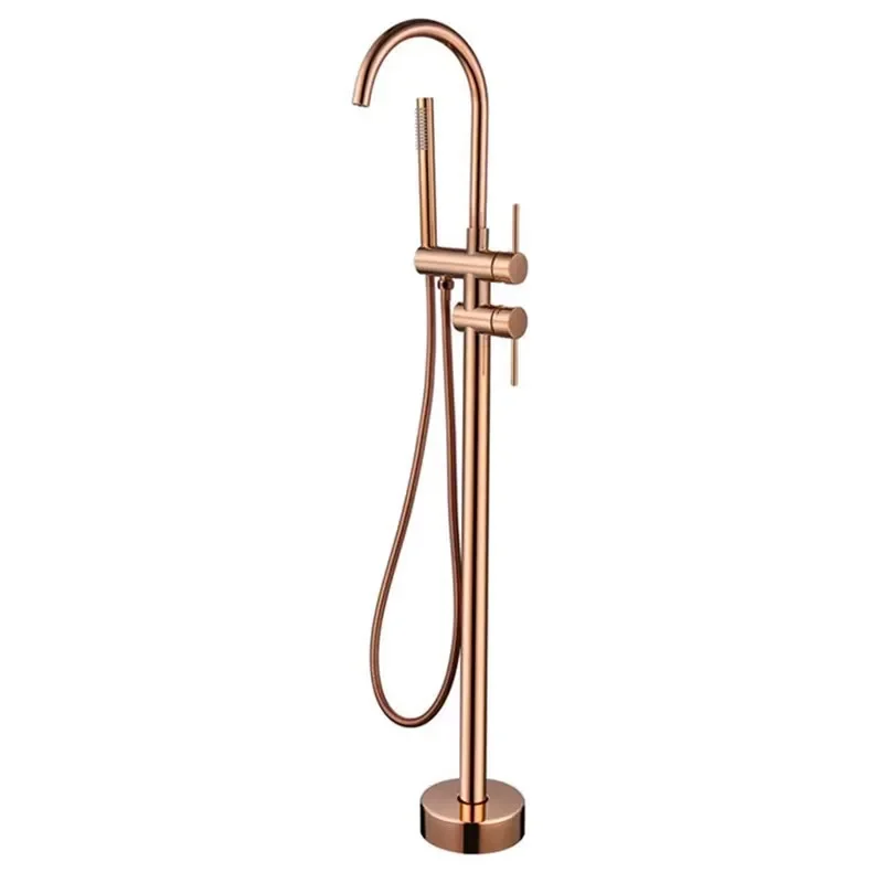

Rose Gold Bathroom Matte Black Floor Standing Bathtub Faucet Shower Faucet 360 Rotation Swivel Spout Handshower Tap Mixer