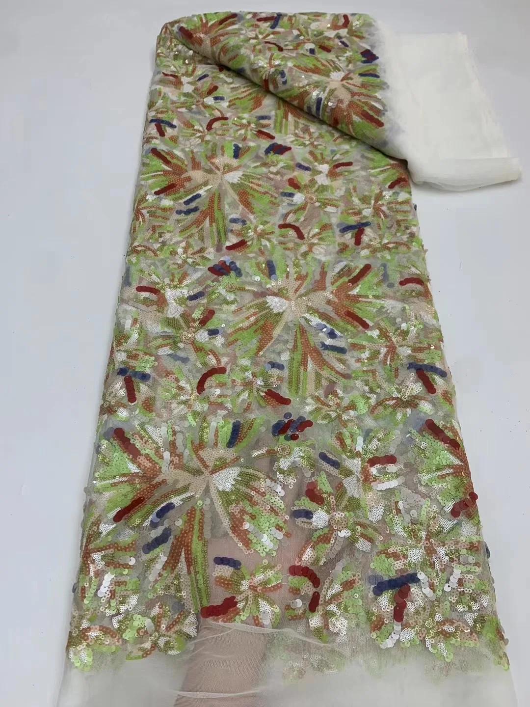 

Африканская кружевная ткань 2023, Высококачественная французская сетчатая кружевная ткань с блестками в нигерийском стиле для свадебного платья XB5775