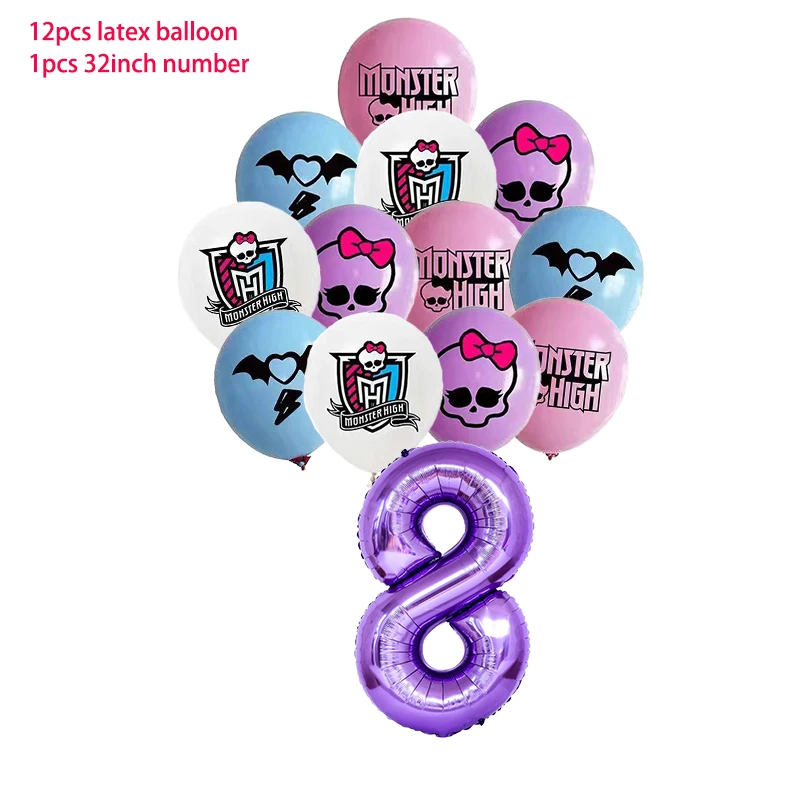 thumbnail image 1 of Decoración para fiesta de cumpleaños de Monster High, pancarta con globos, adorno para tarta, vajilla de Monster High, suministros para fiesta, baby shower, 1 of 5