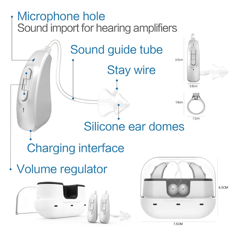 Hearing aid rechargeable hearing aid invisible amplifier 10 channel BTE charging arret noise reduction function